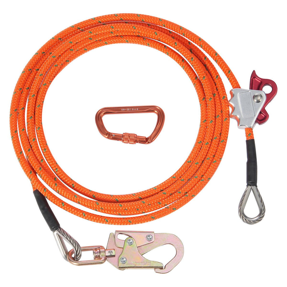 VEVOR 12.7mm Steel Core Flipline, 16ft(4.8m)Arborist Flipline for Tree Climbing with Alloy Steel Snap Hook &amp; Aluminum Alloy Carabiner, 30KN Breaking Tension for Fall Protection, Tree Climber