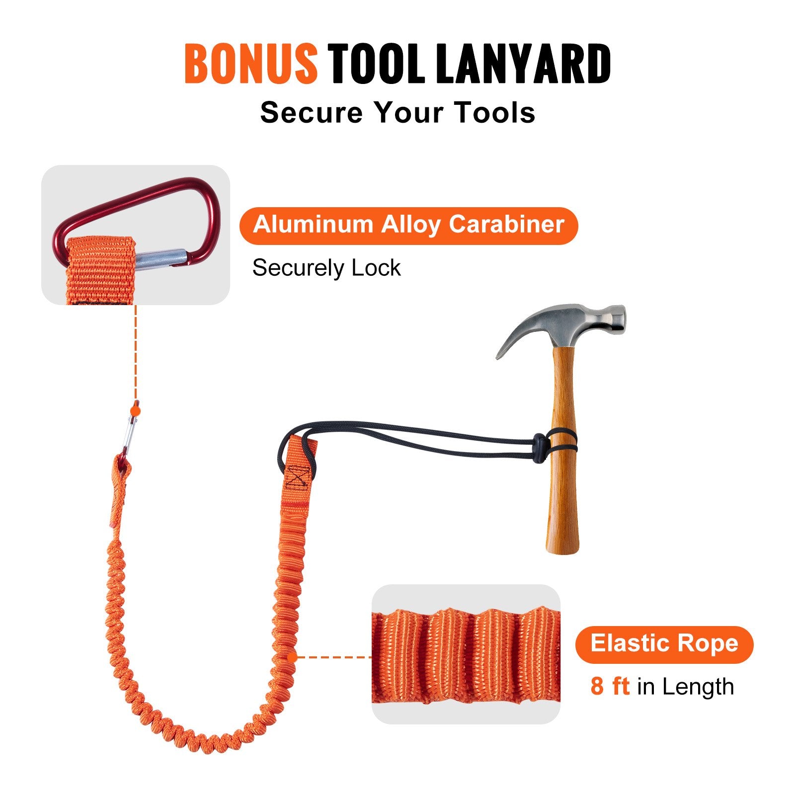 VEVOR 12.7mm Steel Core Flipline, 16ft(4.8m)Arborist Flipline for Tree Climbing with Alloy Steel Snap Hook & Aluminum Alloy Carabiner, 30KN Breaking Tension for Fall Protection, Tree Climber