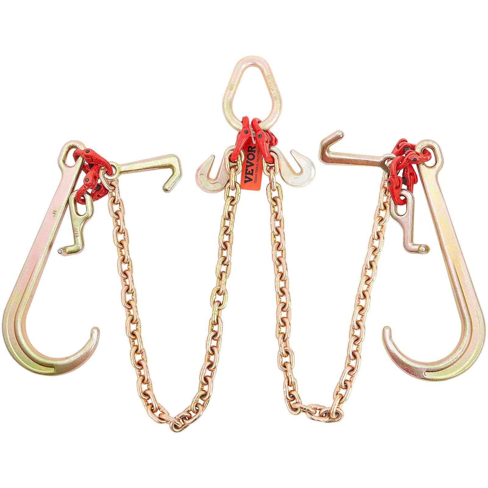 VEVOR V-Chain Bridle, 4364 kg Working Load Limit, 8 x 914.4 mm G80 Tow Chain with RTJ Cluster Hooks, DOT Certified, Galvanized Coating Manganese Steel & D-Shackle, for Lifting & Moving Activities