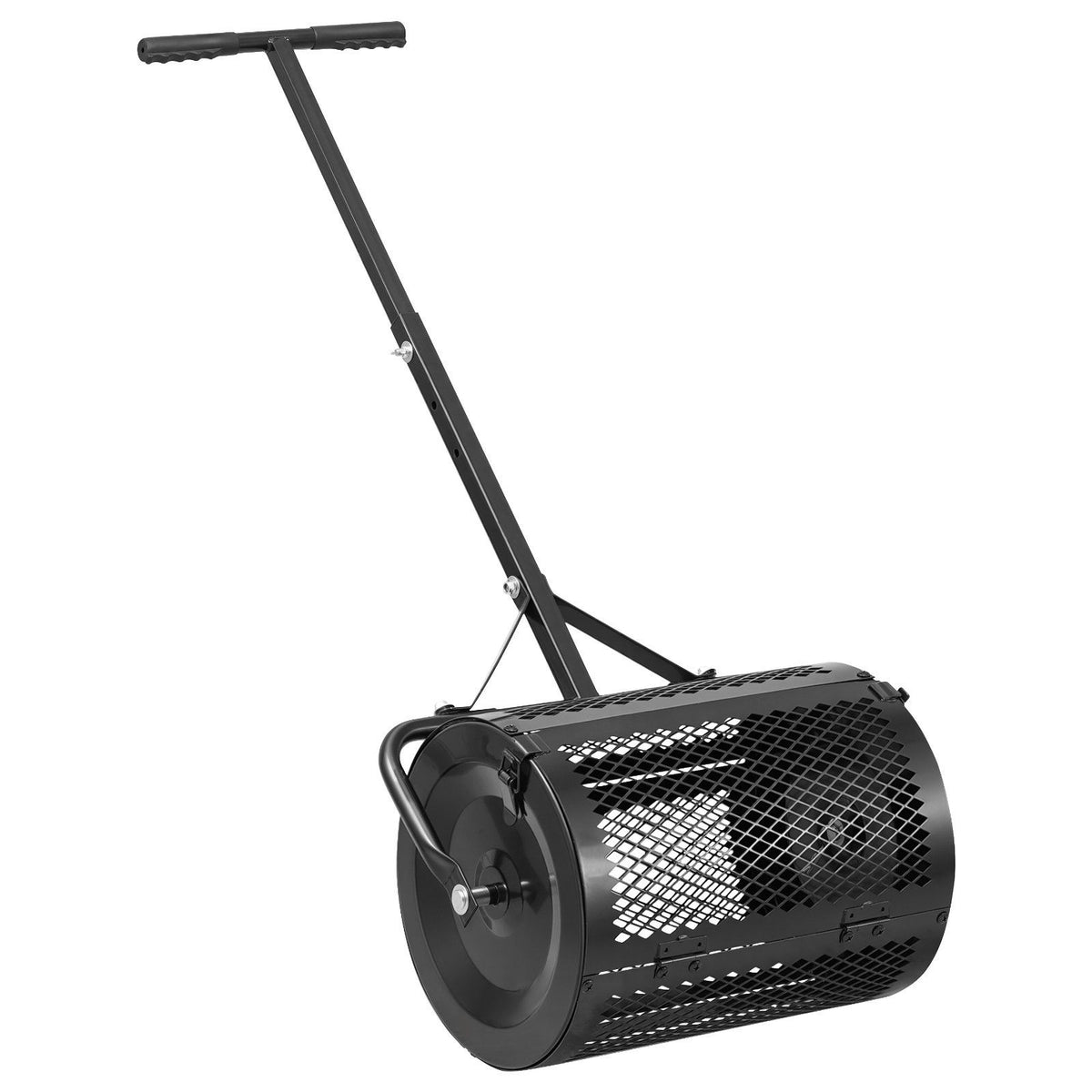 Compost Spreader, 42 cm Wide Peat Moss Spreader with T Shaped Handle, 3 Heights Adjustable, Powder-Coated Steel Garden Peat Moss Roller, Heavy Duty Grass Seed Roller for Planting Seeding, Black