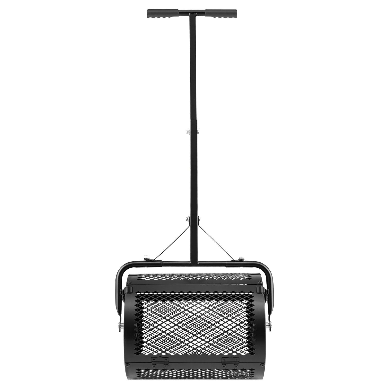 Compost Spreader, 42 cm Wide Peat Moss Spreader with T Shaped Handle, 3 Heights Adjustable, Powder-Coated Steel Garden Peat Moss Roller, Heavy Duty Grass Seed Roller for Planting Seeding, Black