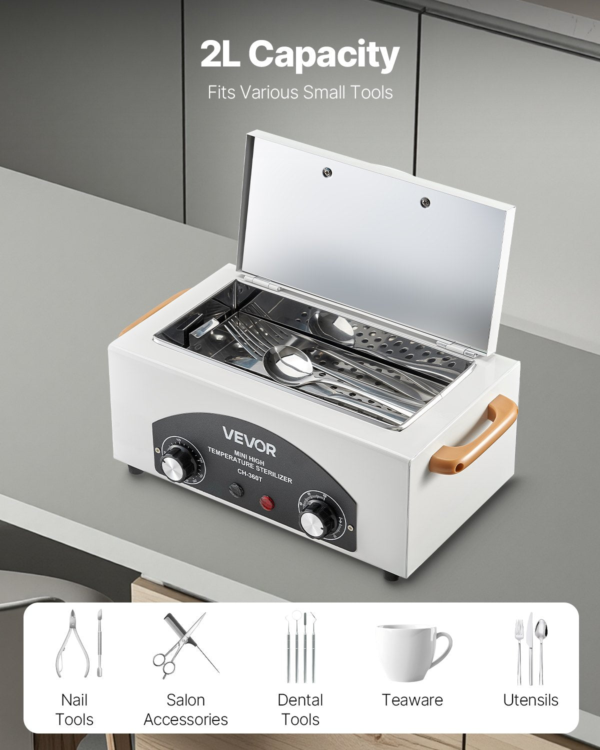 VEVOR High Temperature Autoclave Machine, 2L, 300W High Temperature Cleaner Machine Box with Adjustable Temperature and Time, Dry Heat Cabinet Nail Tool Cleaner for Labs, Home, Nail and Beauty Salons