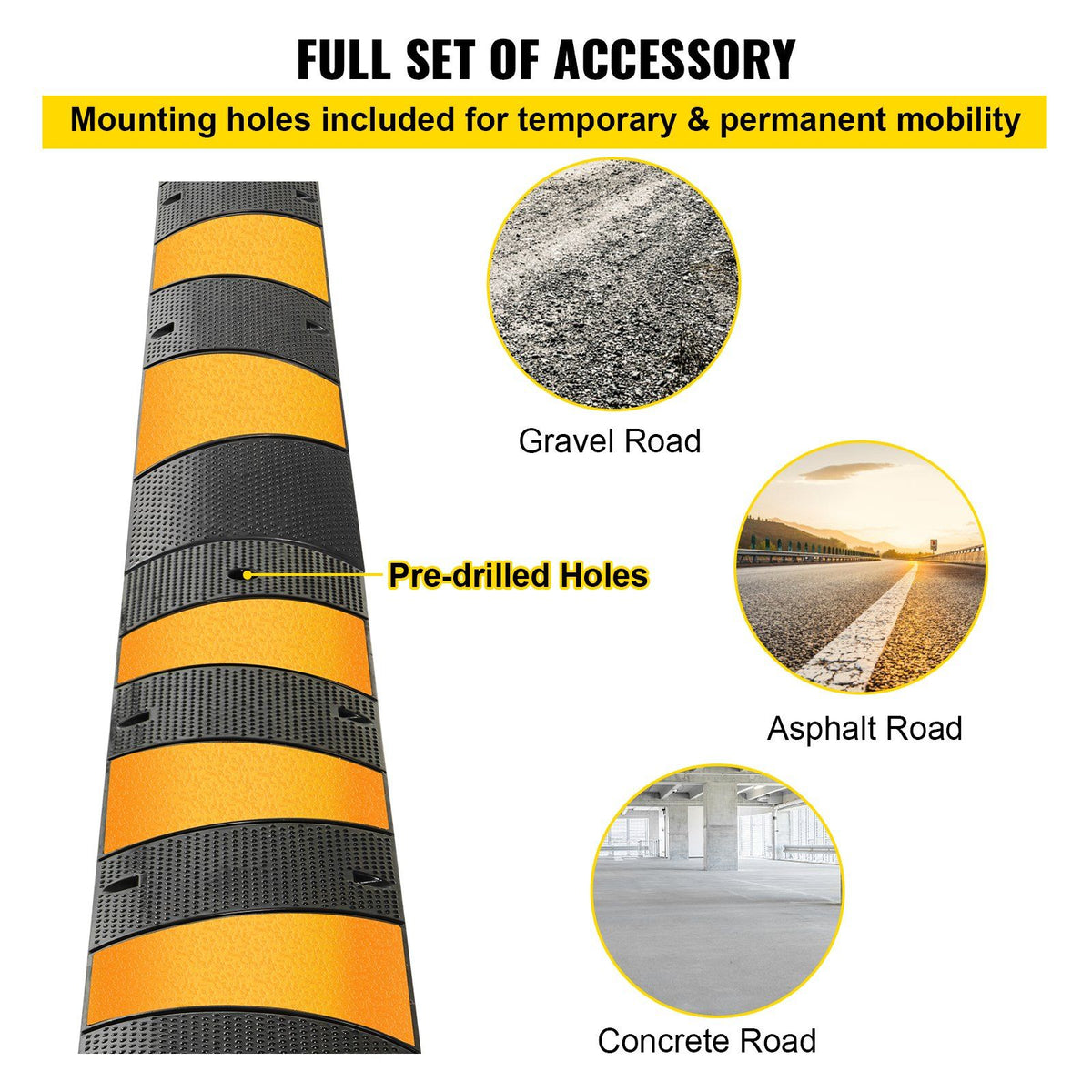 2pcs 6 Feet Rubber Driveway Modular Heavy Duty Speed 185 x 31 x 5.5 cm Cable Protector Ramp for Garage Gravel Roads Asphalt Concrete, 2Pack-6Ft-Speed Bump