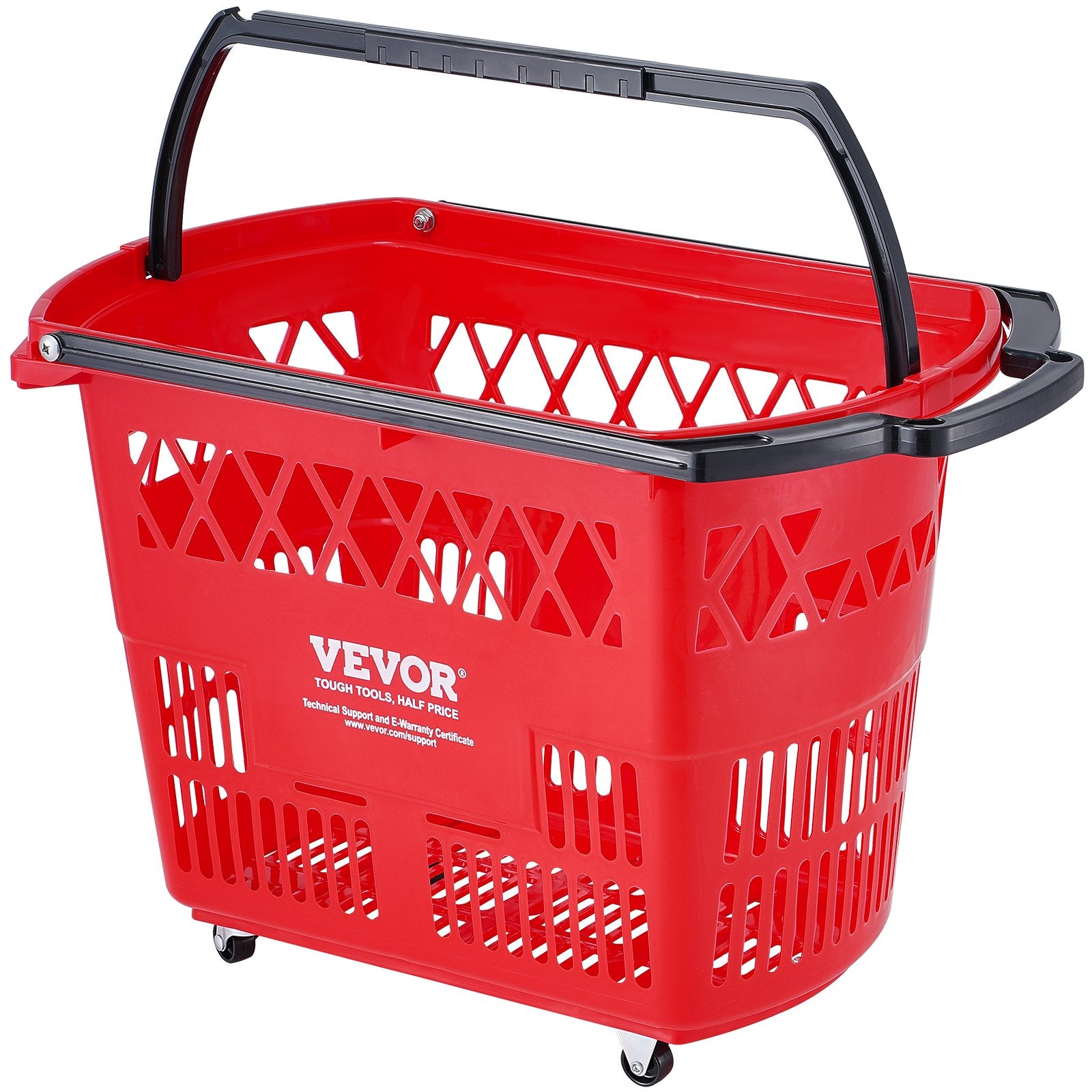 VEVOR Shopping Baskets, 6PCS, 39L Shopping Carts with Handles, Plastic Rolling Shopping Basket with Wheels, Large Portable Shopping Basket Set for Supermarkets, Retail Stores, Grocery Shopping, Red