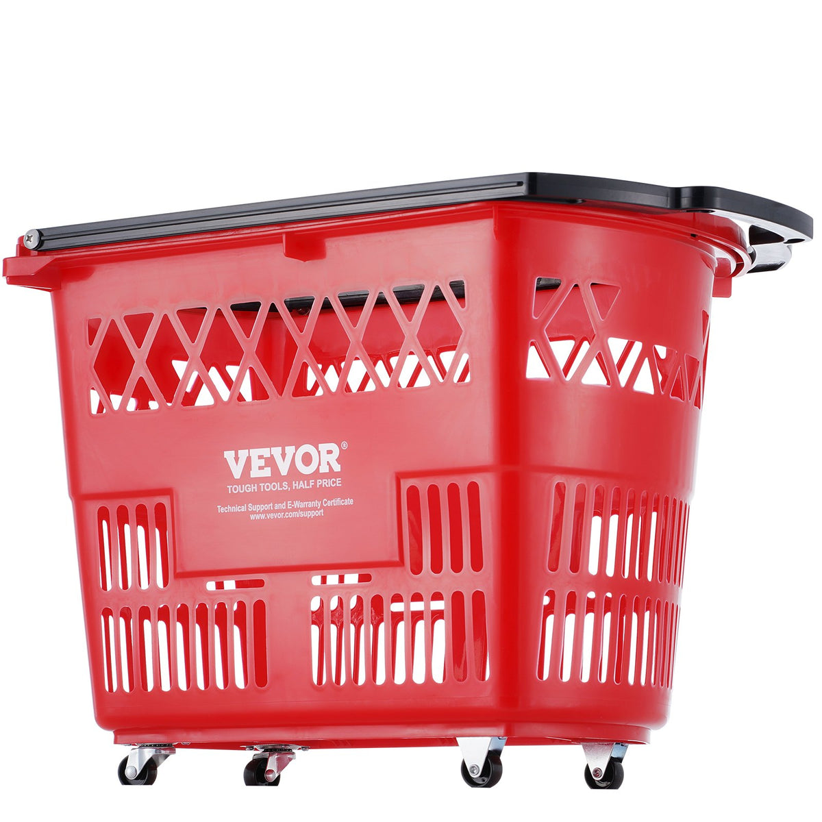 VEVOR Shopping Baskets, 6PCS, 39L Shopping Carts with Handles, Plastic Rolling Shopping Basket with Wheels, Large Portable Shopping Basket Set for Supermarkets, Retail Stores, Grocery Shopping, Red