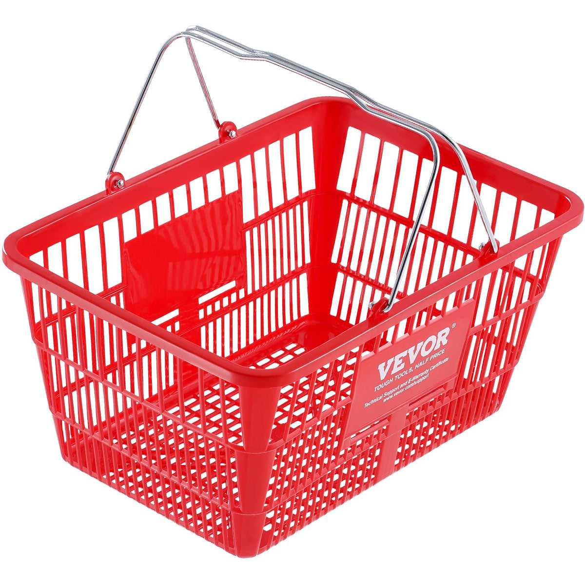 VEVOR Shopping Basket, Set of 12, 21L Durable Plastic Grocery Basket with Metal Handle and Stand, 425 x 305 x 218 mm Portable Shop Basket Bulk Used for Retail Store Supermarket Grocery Shopping, Red