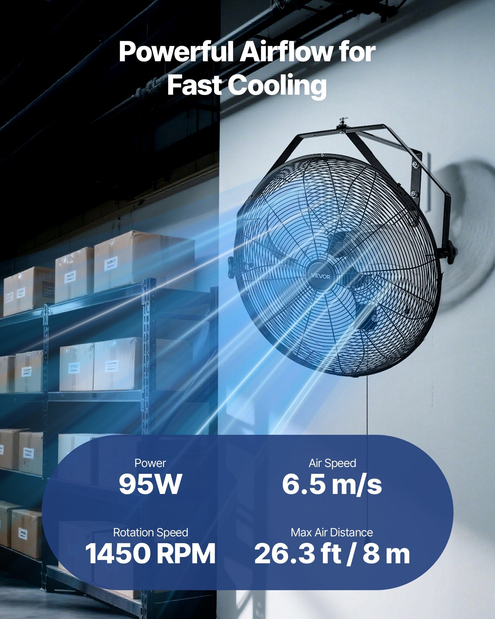 VEVOR 615mm Industrial Wall Mount Fan 3 Speed 4650 CFM for Garage Greenhouse