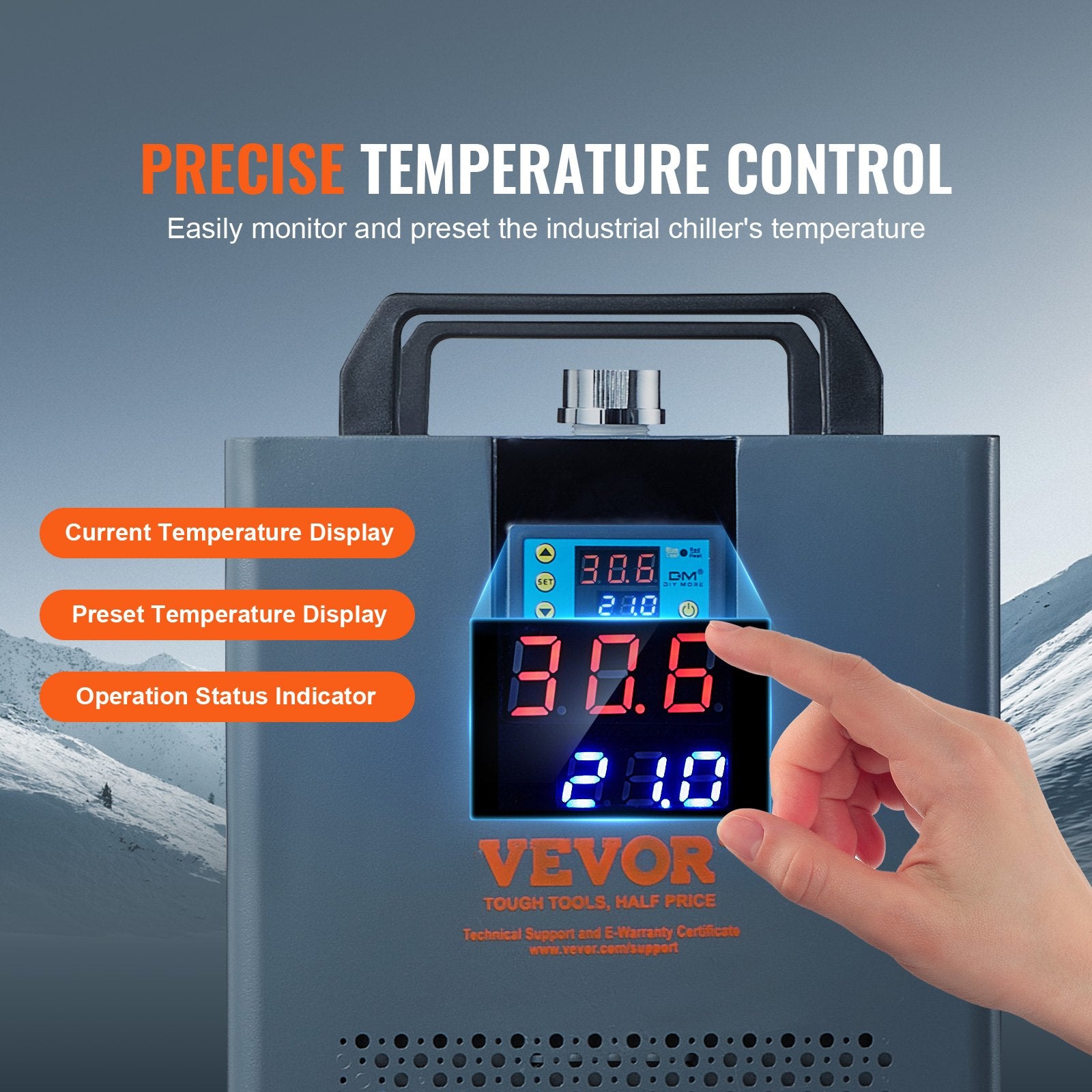 VEVOR Industrial Water Chiller, KH-6000, 200W Industrial Water Cooler Cooling System with Compressor 12 L Water Tank Capacity 7.8 L/min Max Flow Rate, for CO2 Laser Engraving Machine Cooling Machine