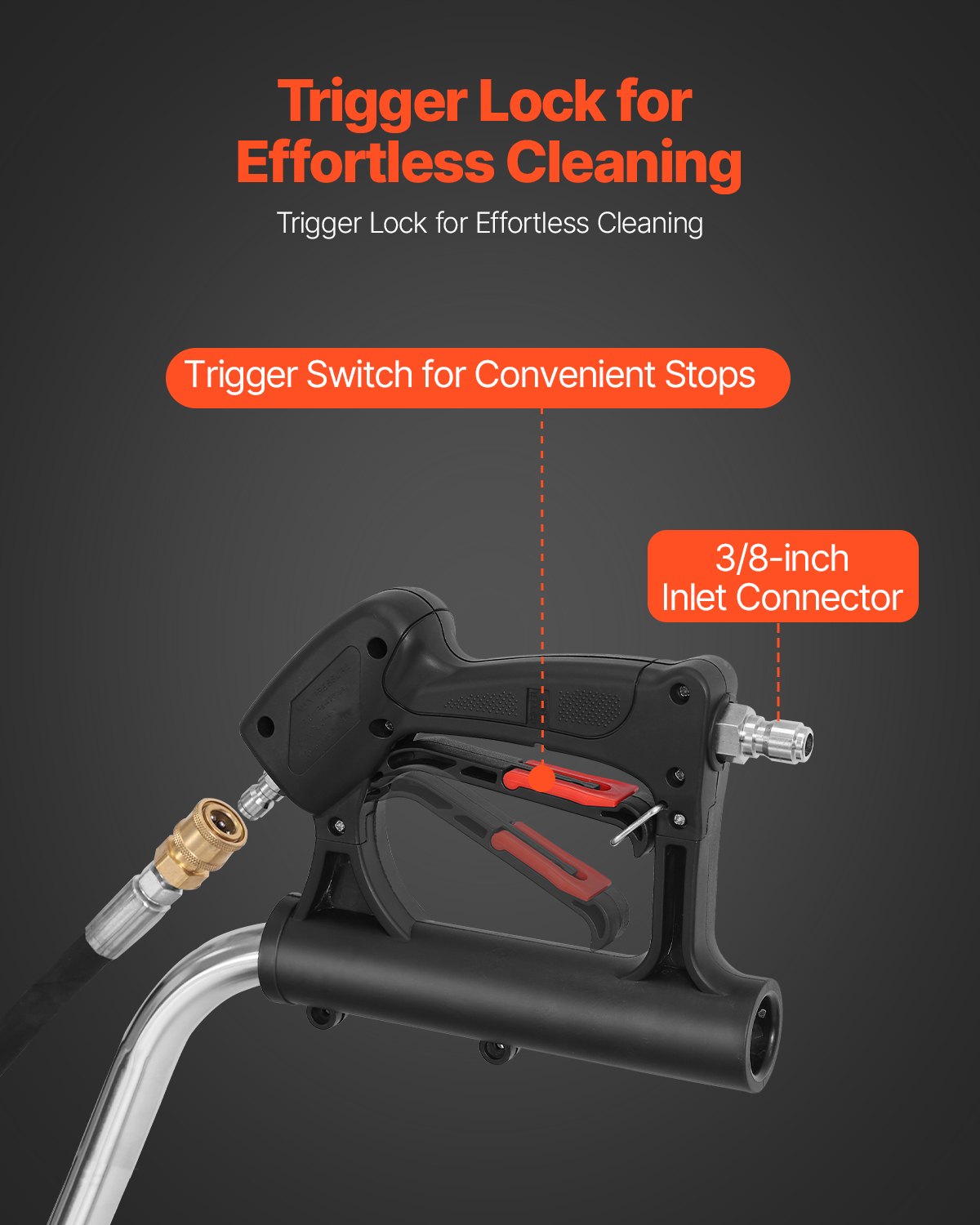VEVOR 24" Pressure Washer Surface Cleaner, Stainless Steel Pressure Washer Attachments with 4 Wheels, 4000 Max PSI, 3/8 Quick Connector, 2 Spray Nozzles, Dual Handle, for Concrete, Patio, Sidewalk