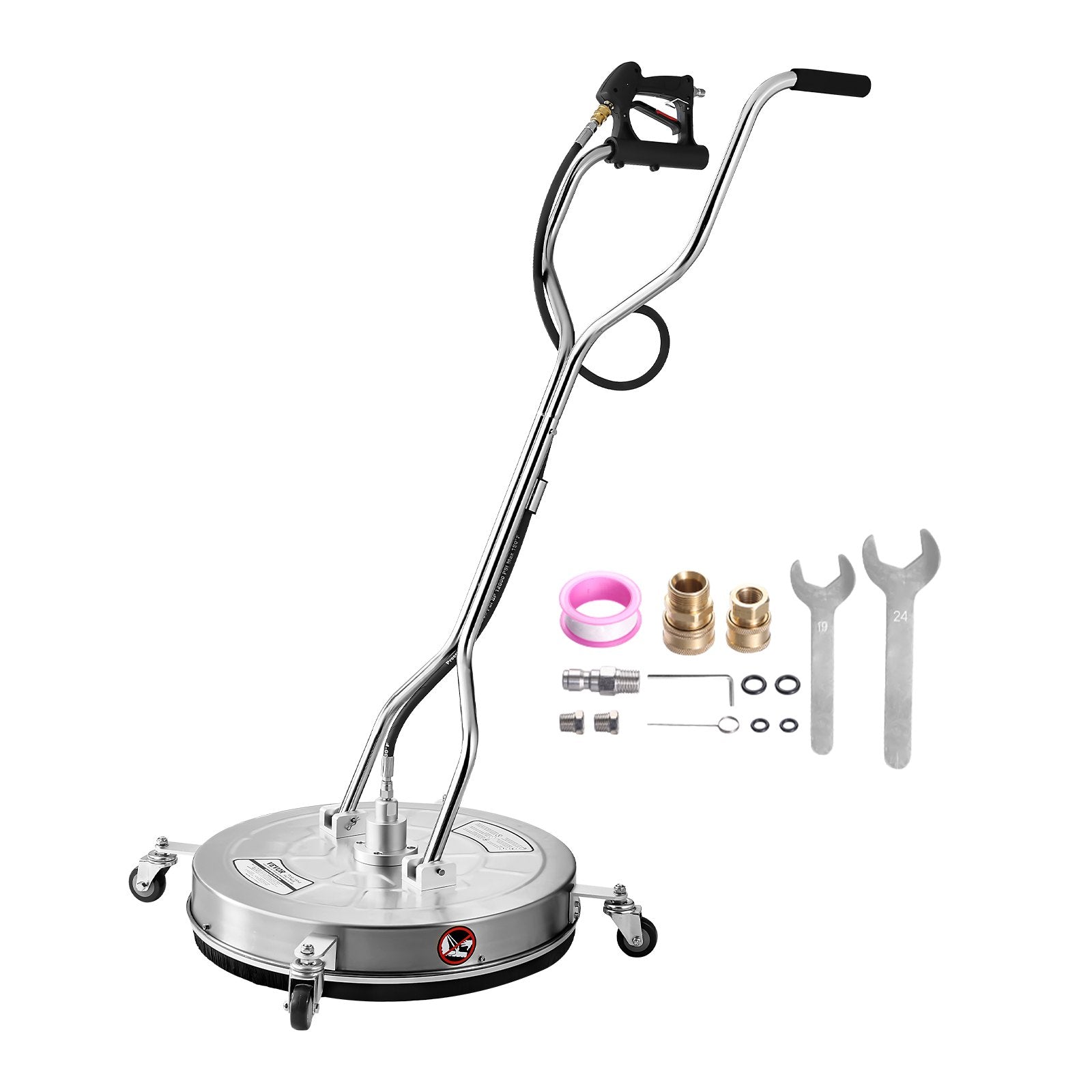 VEVOR 24" Pressure Washer Surface Cleaner, Stainless Steel Pressure Washer Attachments with 4 Wheels, 4000 Max PSI, 3/8 Quick Connector, 2 Spray Nozzles, Dual Handle, for Concrete, Patio, Sidewalk