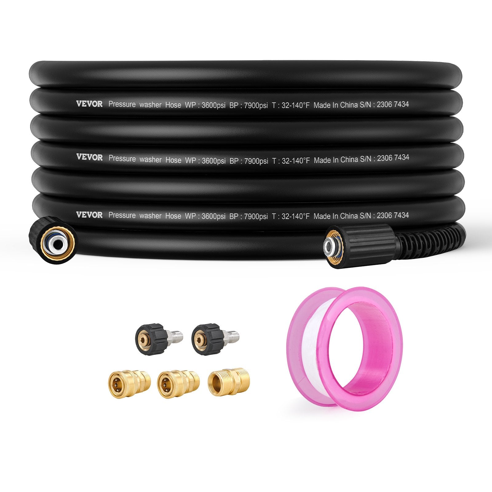 VEVOR 50 FT 3600 PSI High Pressure Power Washer Hose 1/4" Quick Connection