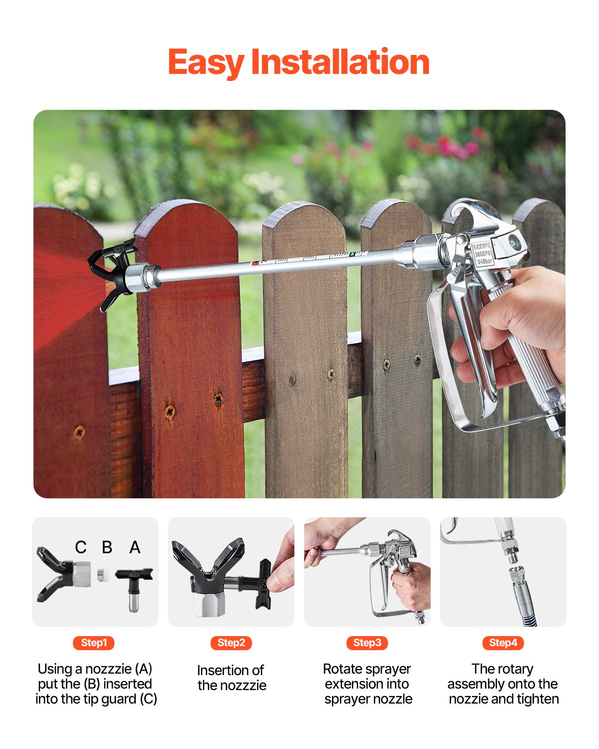 VEVOR Airless Paint Spray Gun and Hose Kit 3600PSI with Extension Rods Filters