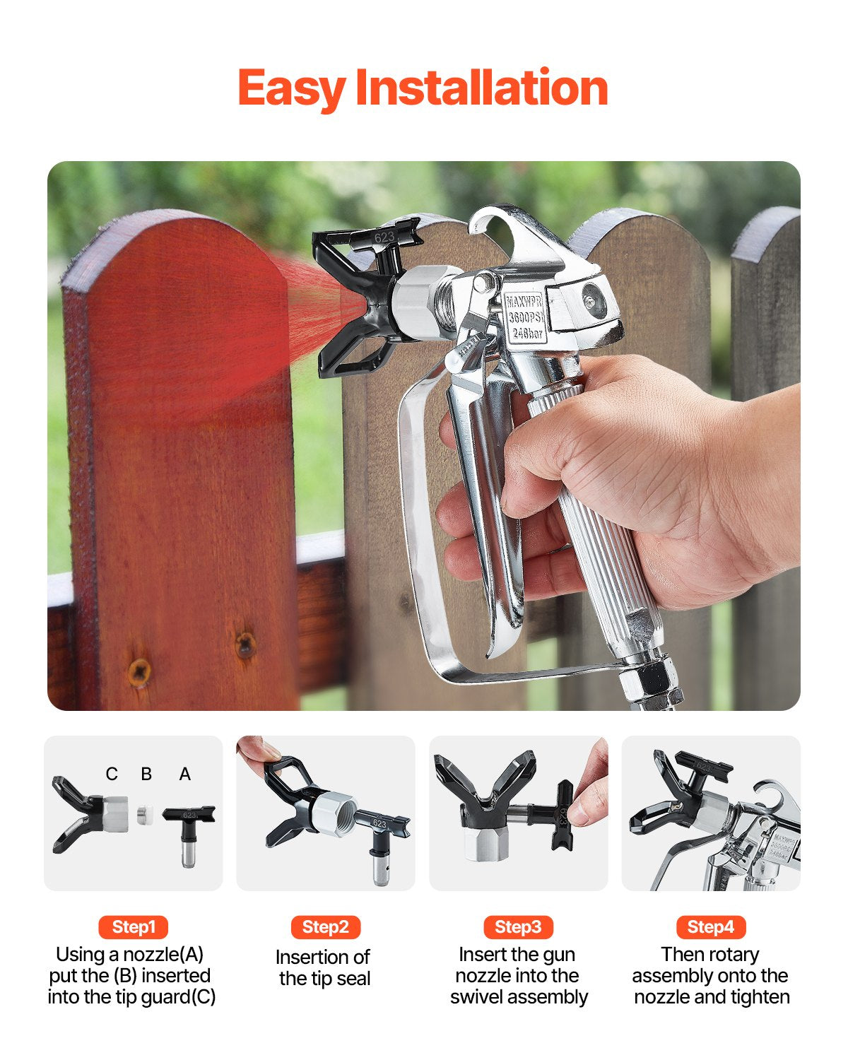 VEVOR Airless Paint Spray Gun 3600PSI High Pressure Airless Spray Gun 517 Tip