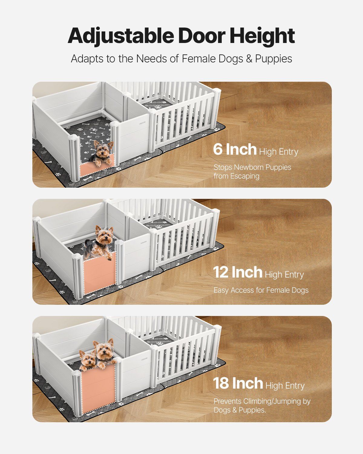 Dog Whelping Box, 1.86x0.97x0.5 m, Plastic Dog Whelping Pen with Adjustable Height Door, Puppy Playpen with Waterproof Pee Pad, Easy to Clean, Durable Indoor Pet Birth Kit for Medium Sized Dogs