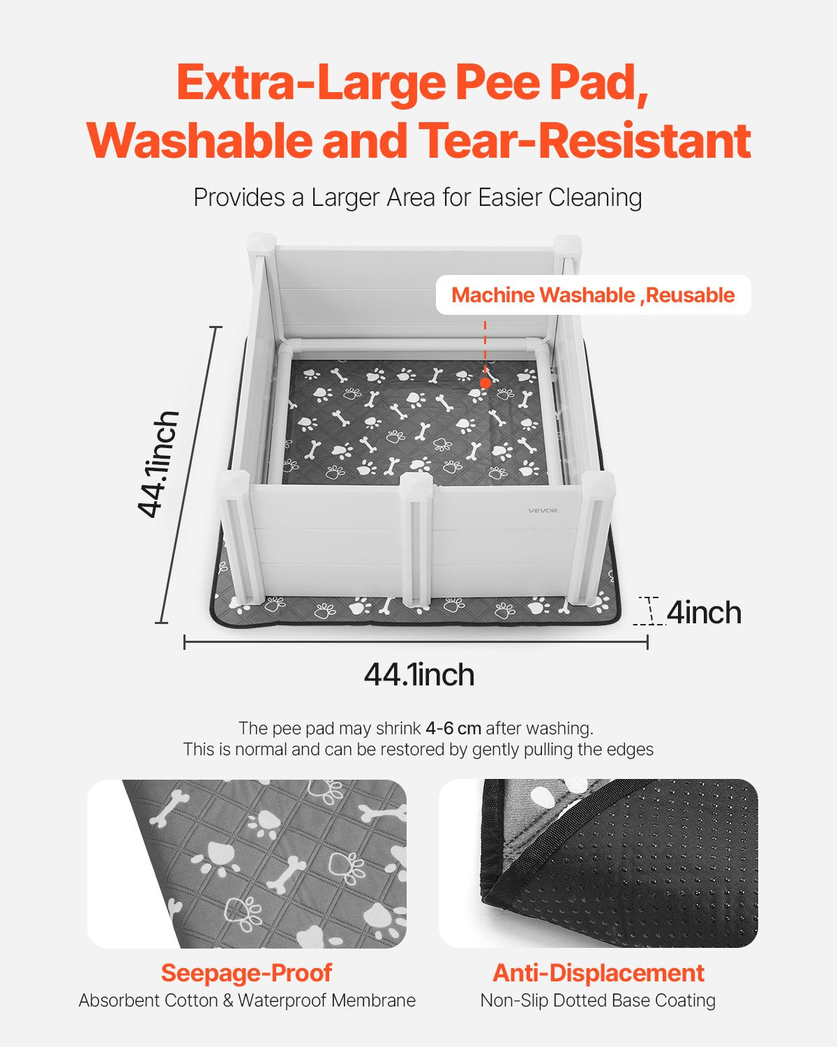 VEVOR Dogs Whelping Box, 980 x 980 x 460 mm, Plastic PVC Puppies Playpen with Height Adjustable Door and Washable Pee Pad, Anti-Deformation Indoor Puppy Play Pen for Medium Breed Dogs, Milk White