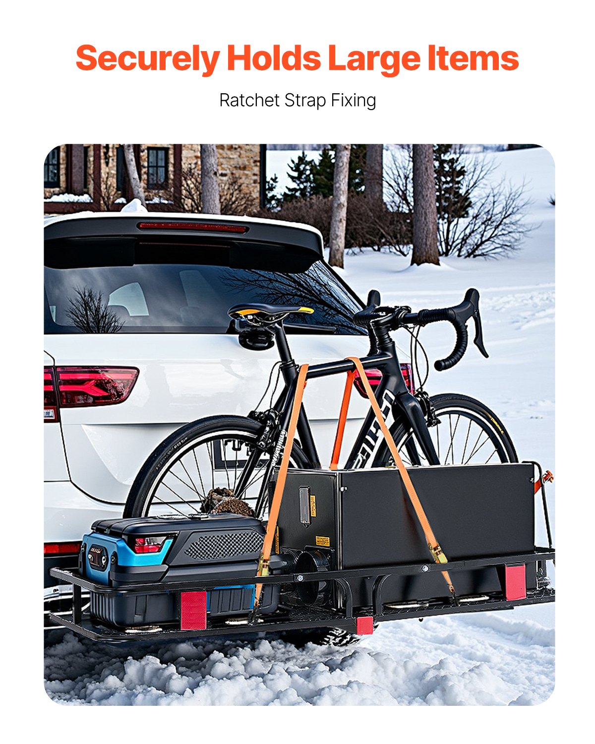 VEVOR 53" x 19" x 5", Hitch Cargo Carrier, 500 lbs Capacity Hitch Cargo Carrier with Hitch Stabilizer & Ratchet Straps, Hitch Mount Cargo Carrier with Cargo Net with Hook, Fit for SUVs