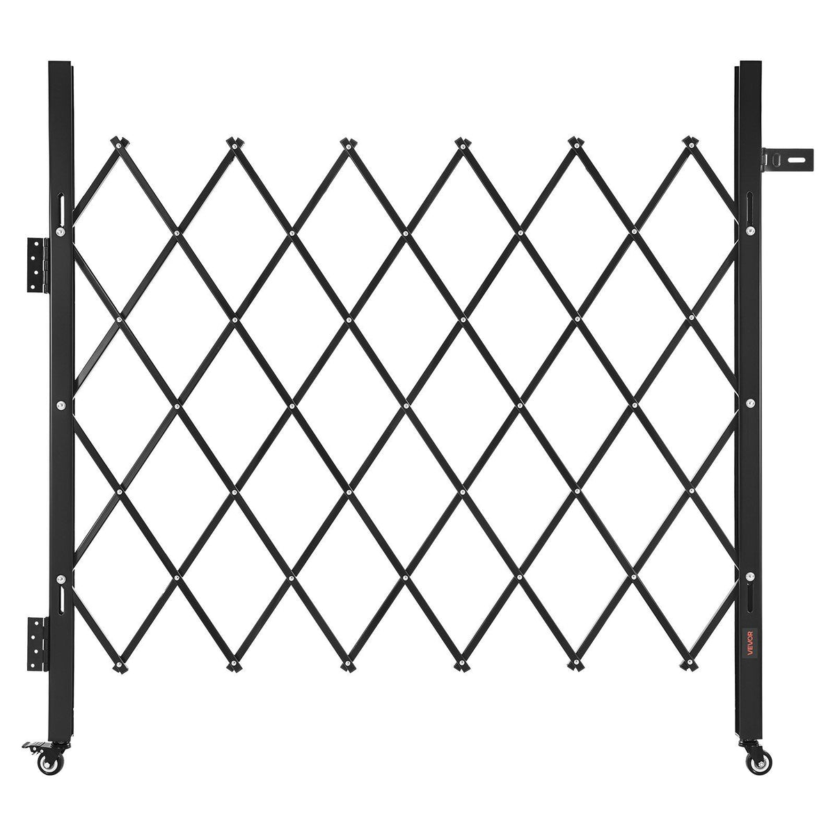 Single Folding Security Gate, Lockable Scissor Gate with 360 degree Swivel Casters, Outdoor Barricade Steel Retractable Gates, for Entry Security, Garage, Warehouse & Pool, 1100 x 1310 mm (W x H)