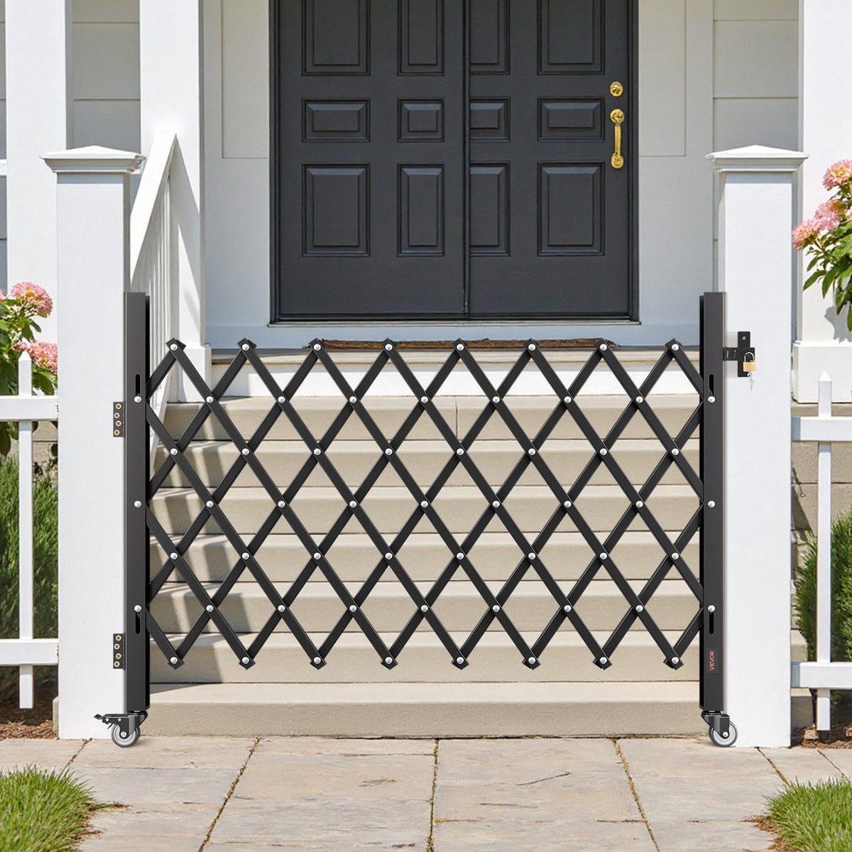 Single Folding Security Gate, Lockable Scissor Gate with 360 degree Swivel Casters, Outdoor Barricade Steel Retractable Gates, for Entry Security, Garage, Warehouse & Pool, 1700 x 1310 mm (W x H)