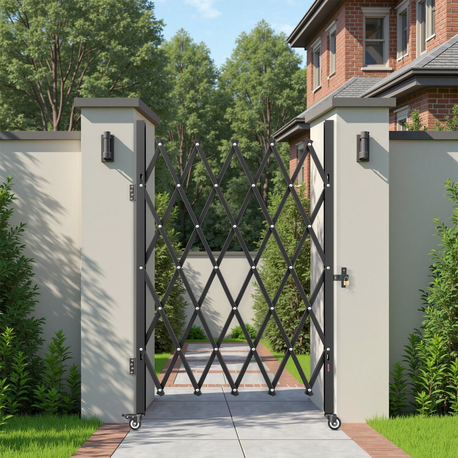 Single Folding Security Gate, Lockable Scissor Gate with 360 degree Swivel Casters, Outdoor Barricade Steel Retractable Gates, for Entry Security, Garage, Warehouse & Pool, 1260 x 1975 mm (W x H)