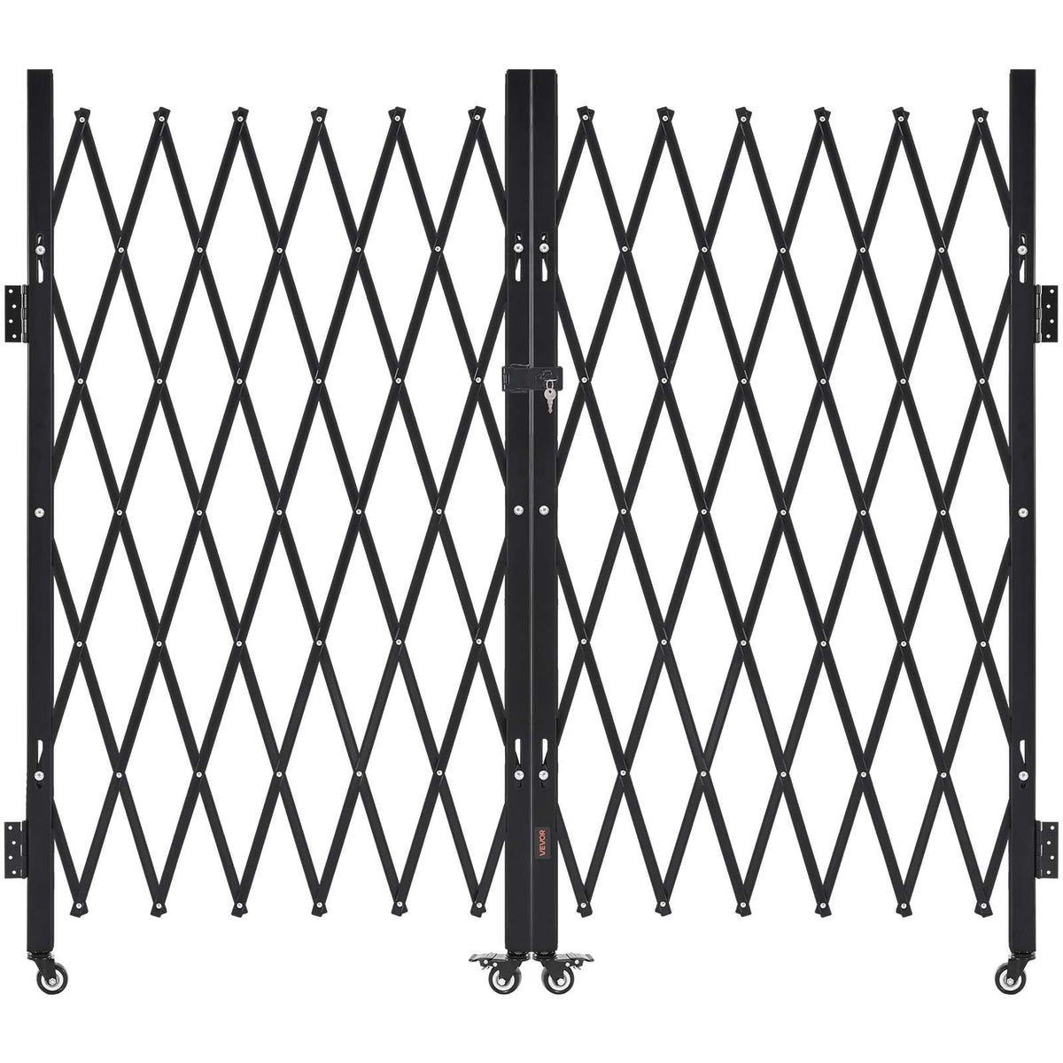 Double Folding Security Gate, Lockable Scissor Gate with 360 degree Swivel Casters, Outdoor Barricade Steel Retractable Gates, for Entry Security, Garage, Warehouse & Pool, 3200 x 1605 mm in (W x H)