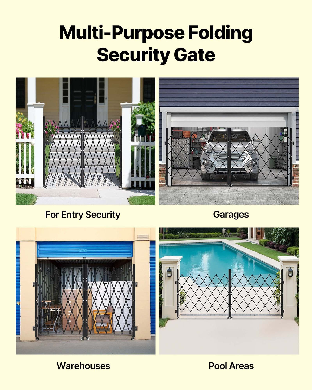 Double Folding Security Gate, Lockable Scissor Gate with 360 degree Swivel Casters, Outdoor Barricade Steel Retractable Gates, for Entry Security, Garage, Warehouse & Pool, 3200 x 1605 mm in (W x H)