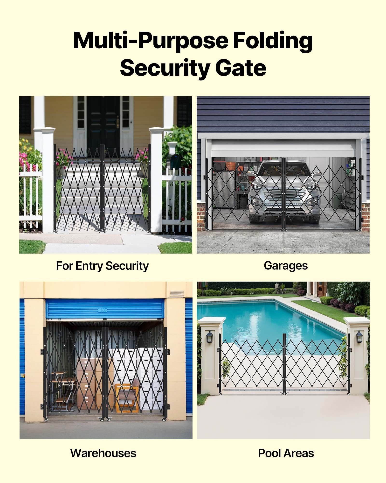 Double Folding Security Gate, Lockable Scissor Gate with 360 degree Swivel Casters, Outdoor Barricade Steel Retractable Gates, for Entry Security, Garage, Warehouse & Pool, 3200 x 1605 mm in (W x H)