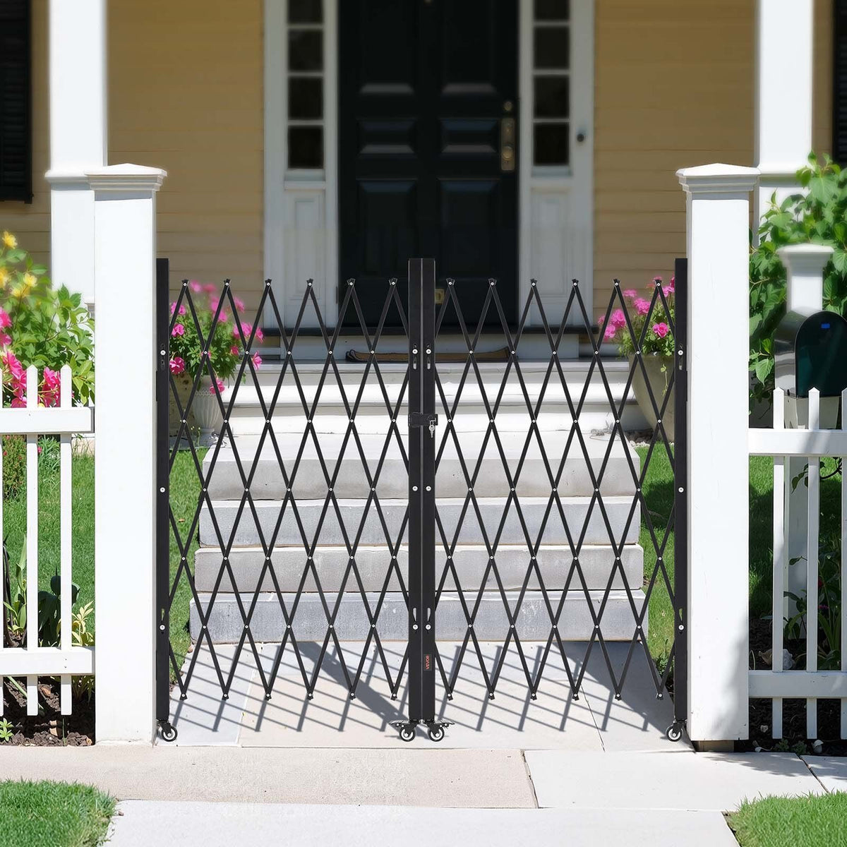 Double Folding Security Gate, Lockable Scissor Gate with 360 degree Swivel Casters, Outdoor Barricade Steel Retractable Gates, for Entry Security, Garage, Warehouse & Pool, 3200 x 1605 mm in (W x H)