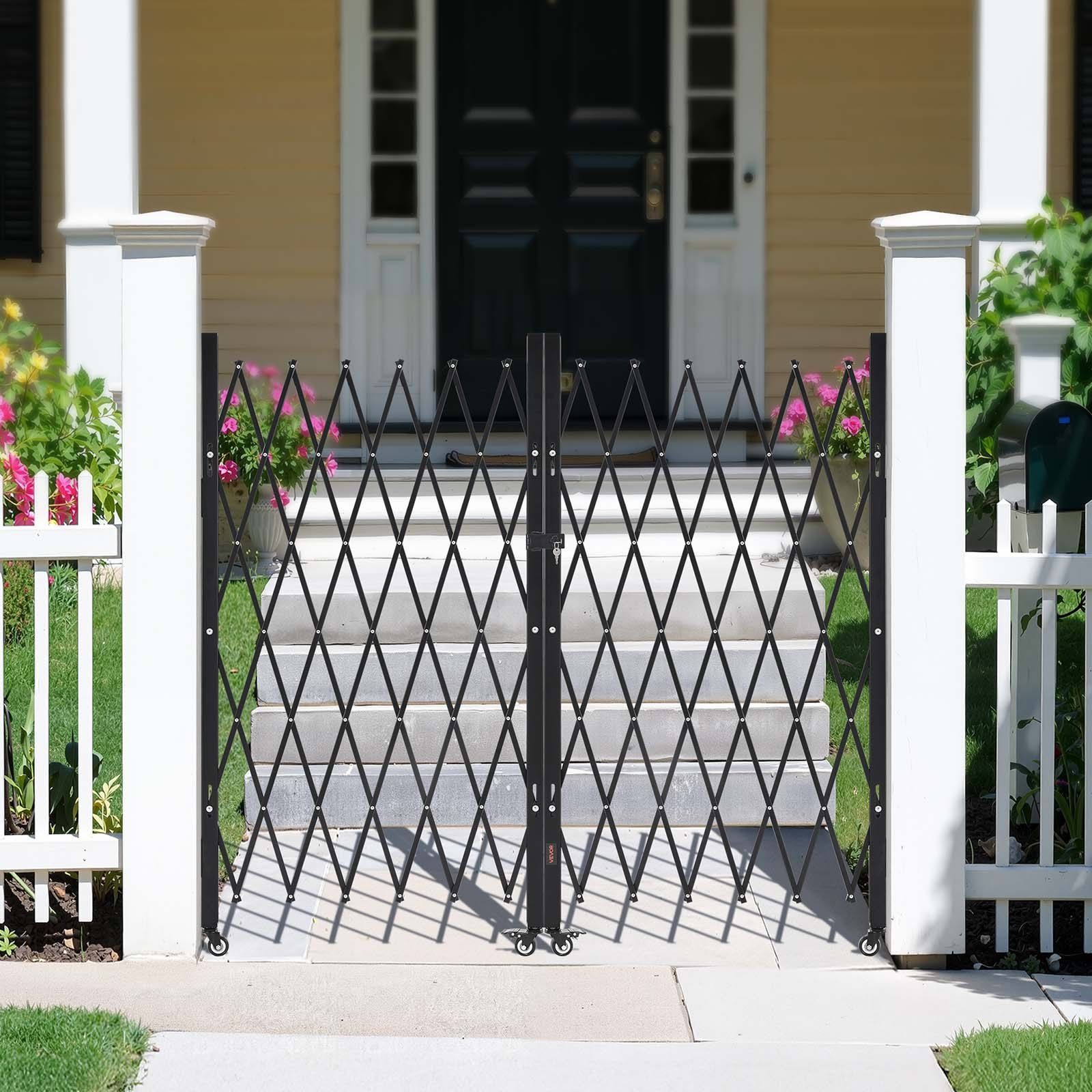 Double Folding Security Gate, Lockable Scissor Gate with 360 degree Swivel Casters, Outdoor Barricade Steel Retractable Gates, for Entry Security, Garage, Warehouse & Pool, 3200 x 1605 mm in (W x H)