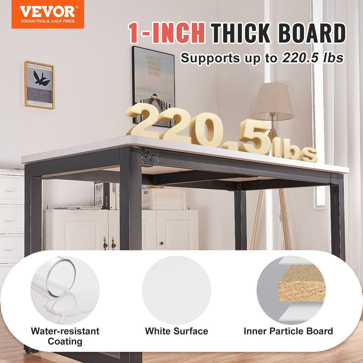 Table Top, 1397 x 711 x 25 mm, 100 kg Load Capacity, Universal One-Piece Particle Board Desktop for Height Adjustable Electric Standing Desk Frame, Rectangular Countertop for Home & Office Desk