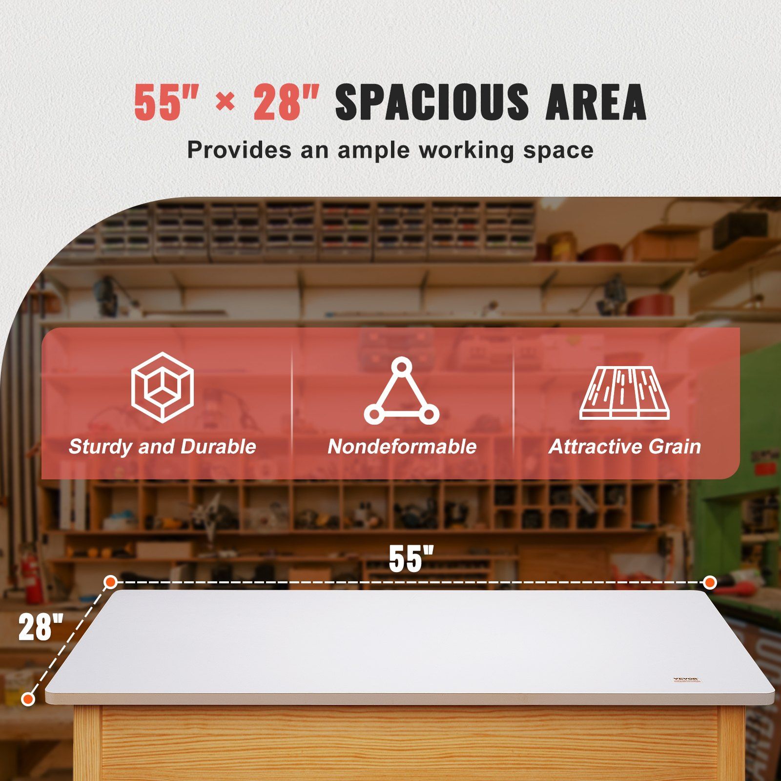 Table Top, 1397 x 711 x 25 mm, 100 kg Load Capacity, Universal One-Piece Particle Board Desktop for Height Adjustable Electric Standing Desk Frame, Rectangular Countertop for Home & Office Desk
