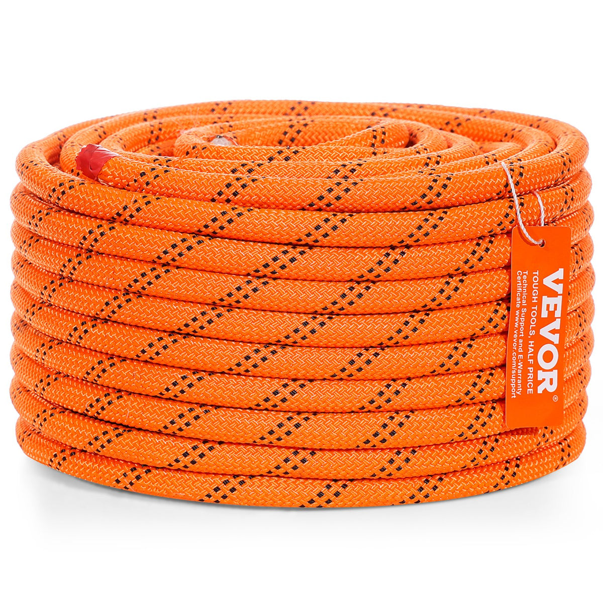 VEVOR Double Braided Polyester Rope, 12.7 mm x 36.57 m, 48 Strands, 35.58kN Breaking Strength Outdoor Climbing Rope, Arborist Rigging Rope for Rock Hiking Camping Swing Rappelling Rescue, Orange/Black