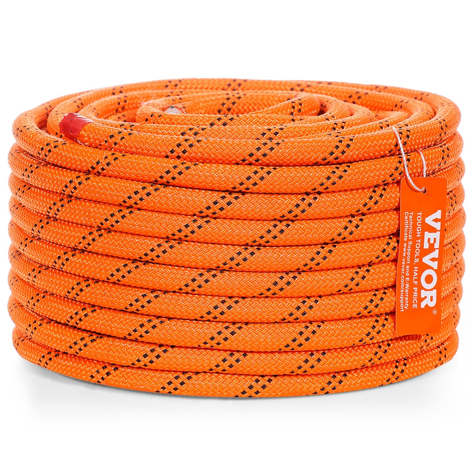 VEVOR Double Braided Polyester Rope, 12.7 mm x 36.57 m, 48 Strands, 35.58kN Breaking Strength Outdoor Climbing Rope, Arborist Rigging Rope for Rock Hiking Camping Swing Rappelling Rescue, Orange/Black