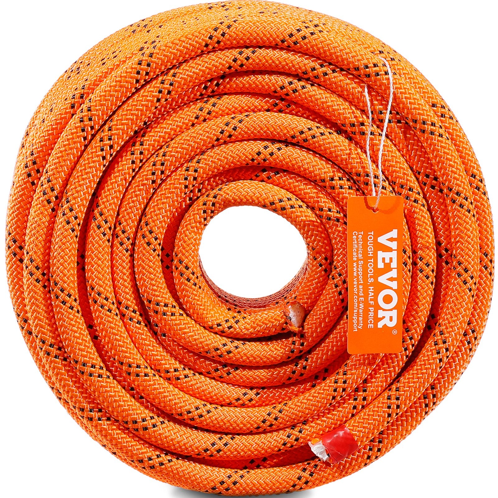 VEVOR Double Braided Polyester Rope, 12.7 mm x 36.57 m, 48 Strands, 35.58kN Breaking Strength Outdoor Climbing Rope, Arborist Rigging Rope for Rock Hiking Camping Swing Rappelling Rescue, Orange/Black