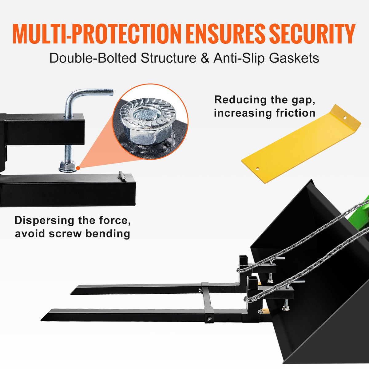 VEVOR Pallet Forks, 907 kg Tractor Bucket Forks, 1490 mm Total Length Clamp on Pallet Forks with Adjustable Stabilizer bar, Heavy Duty Pallet Forks for Tractor Attachments, Skid Steer, Loader Bucket