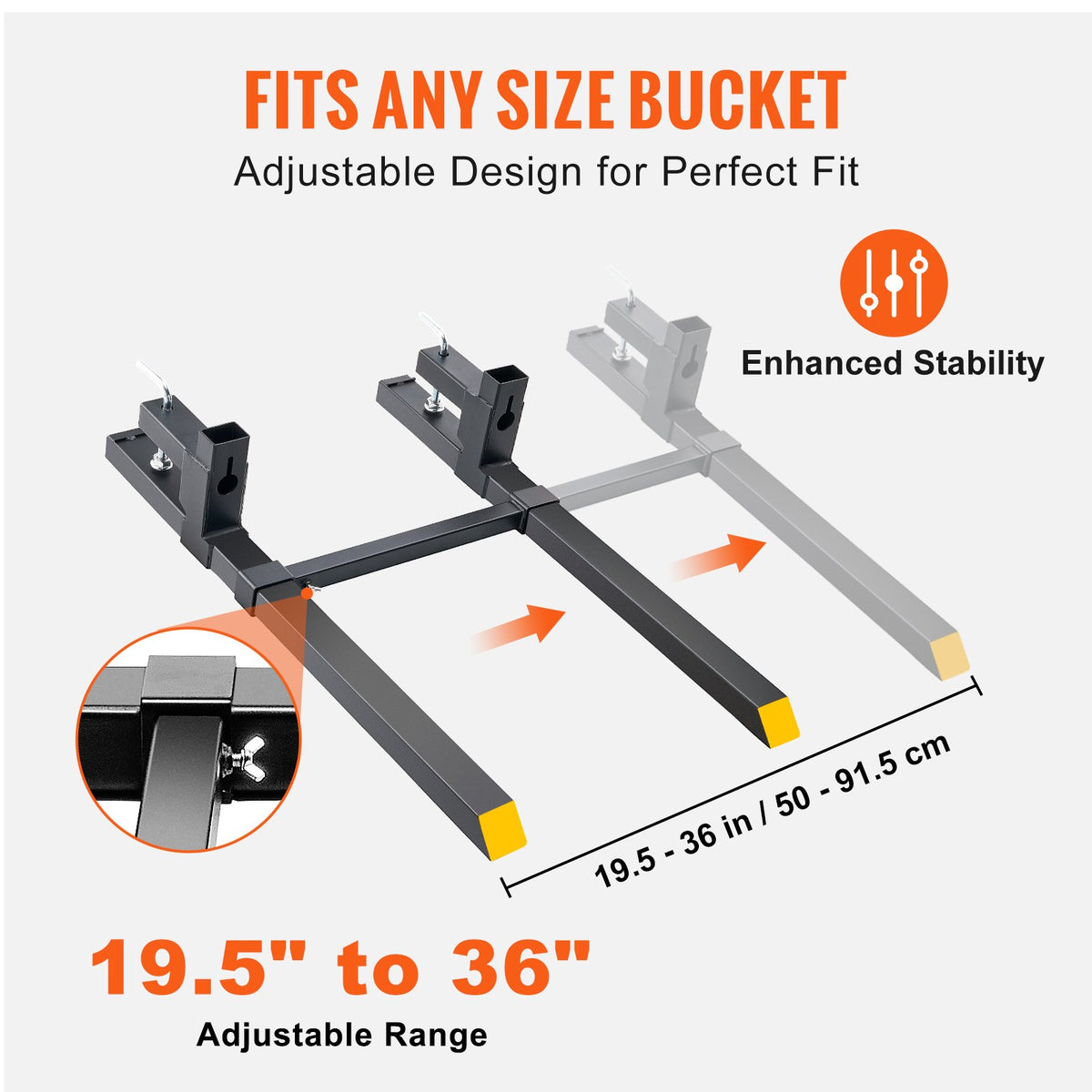 VEVOR Pallet Forks, 907 kg Clamp on Pallet Forks, 1090 mm Total Length Tractor Bucket Forks with Adjustable Stabilizer bar, Heavy Duty Pallet Forks for Tractor Attachments, Skid Steer, Loader Bucket