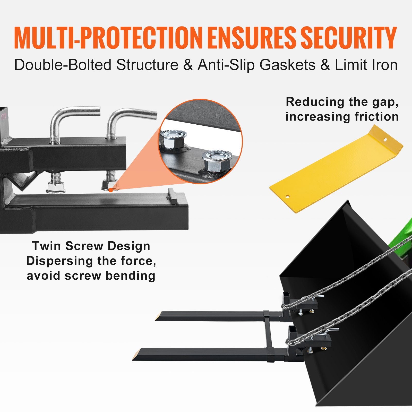 VEVOR Pallet Forks, 907 kg Clamp on Pallet Forks, 1490 mm Total Length Heavy Duty Pallet Forks with Adjustable Stabilizer bar, Tractor Bucket Forks for Tractor Attachments, Skid Steer, Loader Bucket