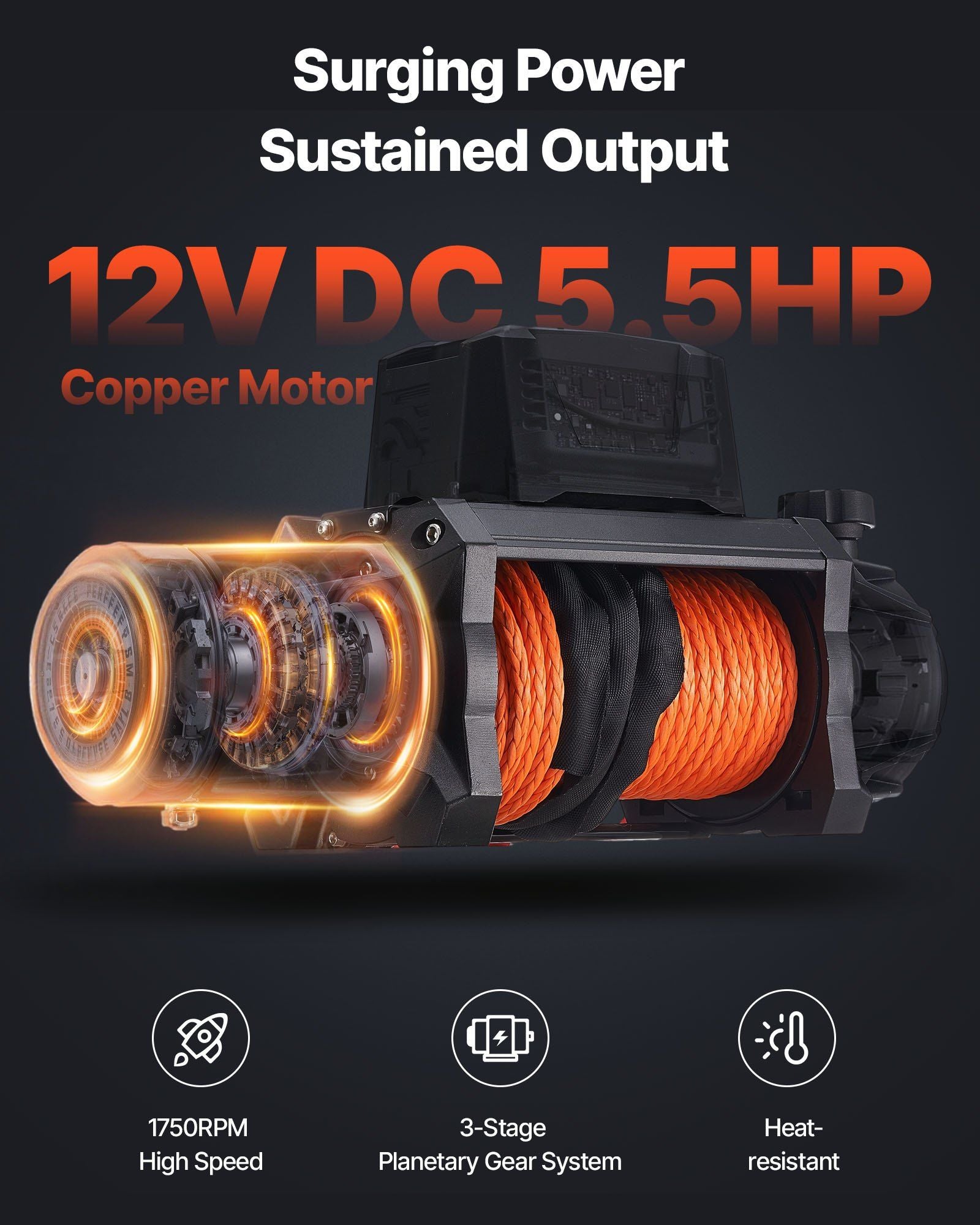 Electric Winch, 4500 kg Load Capacity, 12V DC Truck Winch with Φ8.9 mm x 27.4 m Synthetic Rope, Wireless & Wired Remote Control, IP67 Waterproof for Towing Off-Road SUV Jeep Trailer Boat