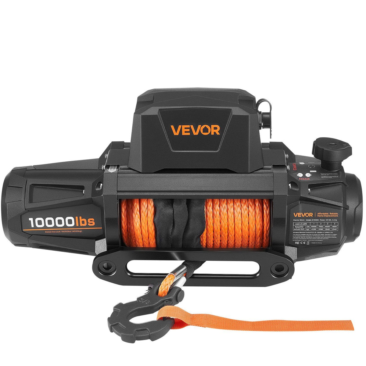 Electric Winch, 4500 kg Load Capacity, 12V DC Truck Winch with Φ8.9 mm x 27.4 m Synthetic Rope, Wireless & Wired Remote Control, IP67 Waterproof for Towing Off-Road SUV Jeep Trailer Boat