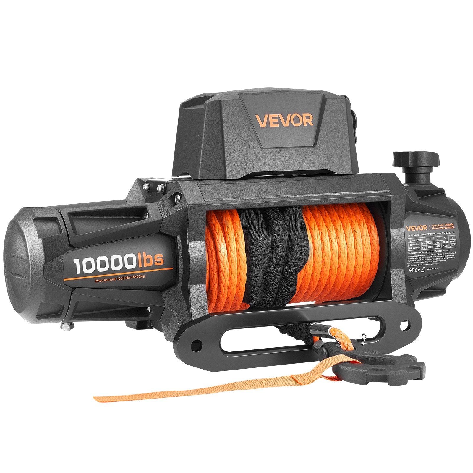 Electric Winch, 4500 kg Load Capacity, 12V DC Truck Winch with Φ8.9 mm x 27.4 m Synthetic Rope, Wireless & Wired Remote Control, IP67 Waterproof for Towing Off-Road SUV Jeep Trailer Boat