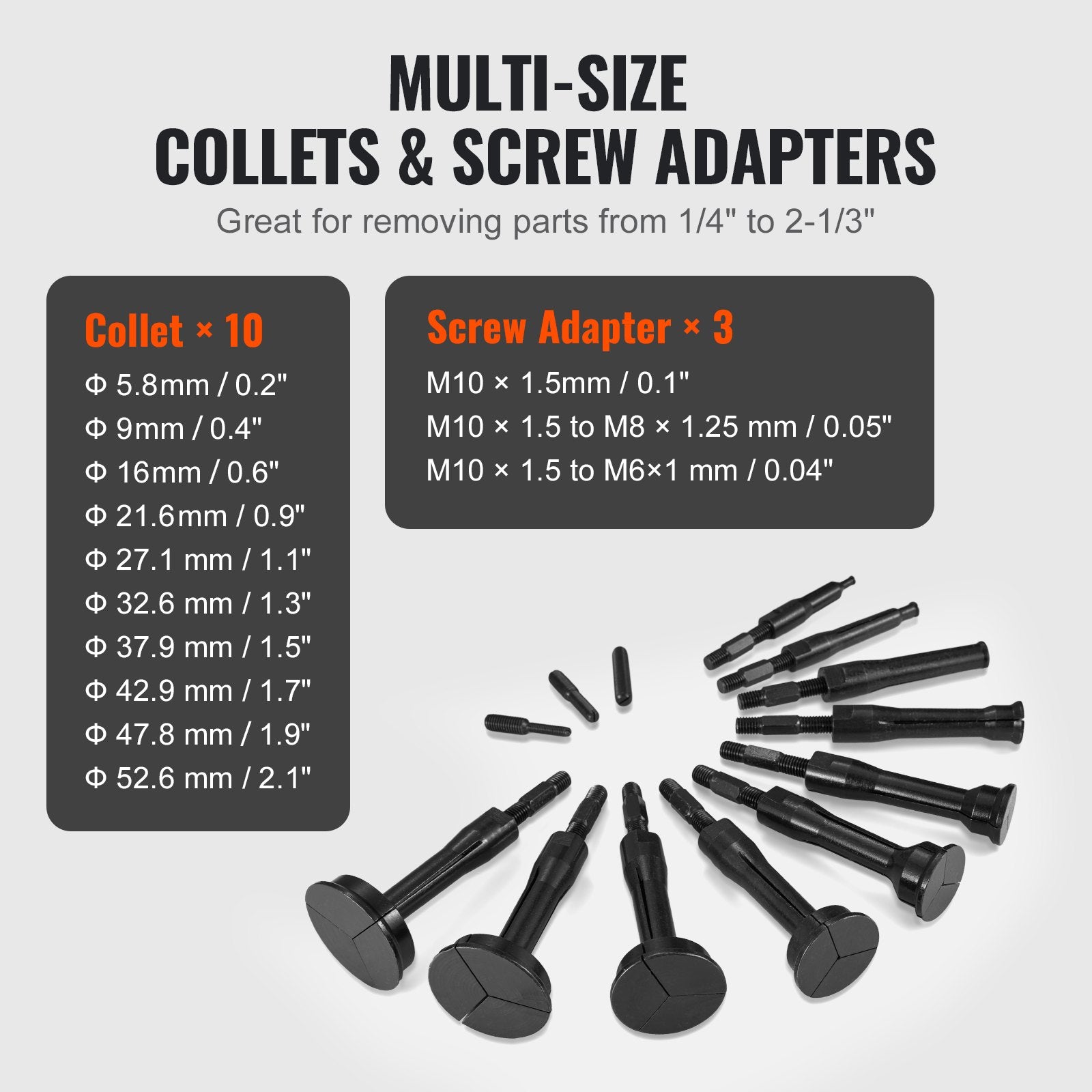 VEVOR Blind Hole Collet Bearing Race and Seal Puller Extractor Kit, Slide Hammer Pilot Insert Inner Internal Bearing Removal Tool Set, 10 Adjustable Collects and Counterstay, 16 PCS