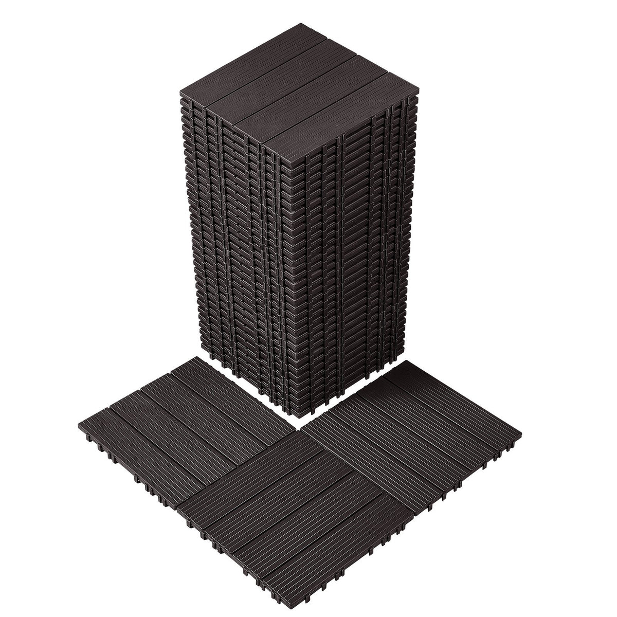 VEVOR Interlocking Deck Tiles, 36 Pack,11.6"x11.6" 36 sq. ft Plastic Waterproof Outdoor Flooring All Weather Use, Patio Floor Decking Covering Tiles for Porch Poolside Balcony Backyard, Dark Brown