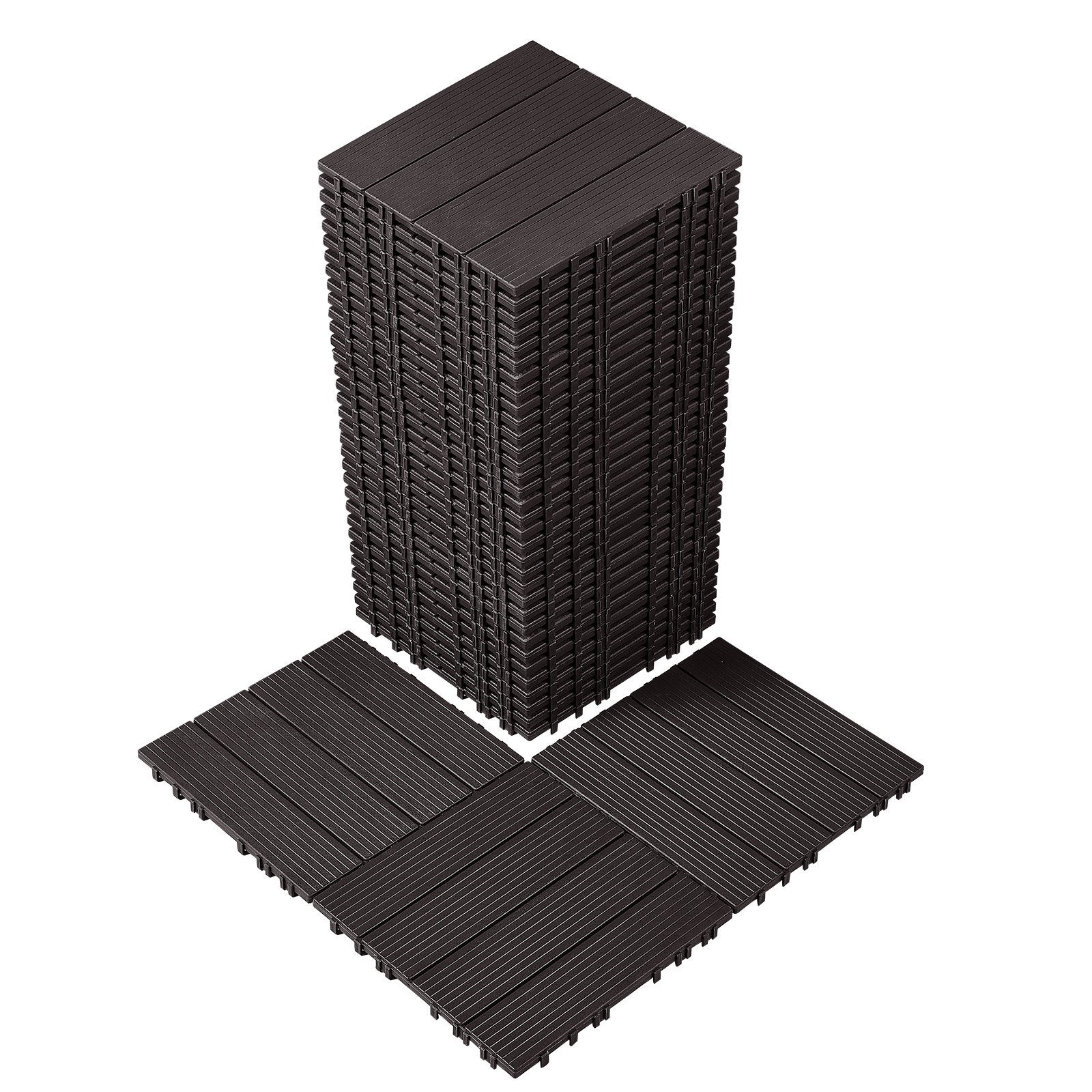 VEVOR Interlocking Deck Tiles, 36 Pack,11.6"x11.6" 36 sq. ft Plastic Waterproof Outdoor Flooring All Weather Use, Patio Floor Decking Covering Tiles for Porch Poolside Balcony Backyard, Dark Brown