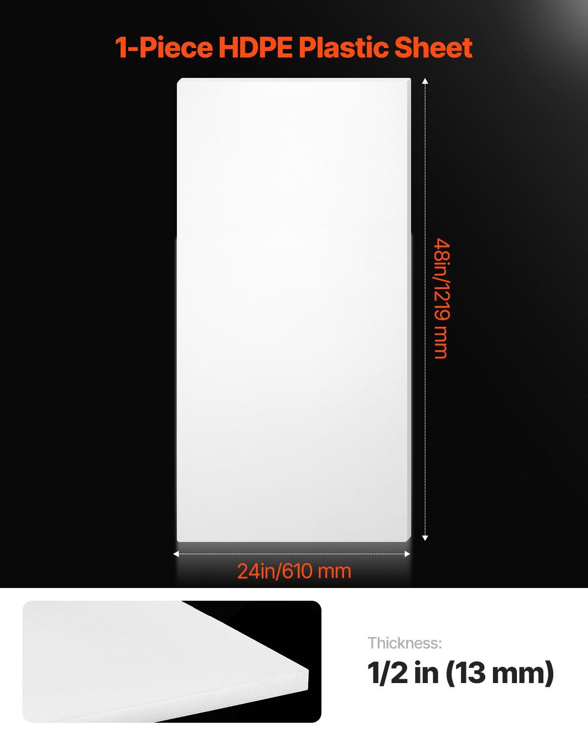 HDPE Plastic Sheet Board, 1 Pack High Density Polyethylene Sheet Plastic Panel, 610 x 1219 mm 13 mm Thick Customizable Plastic Panels, for DIY Crafts, Heavy Duty Industrial Equipment, White