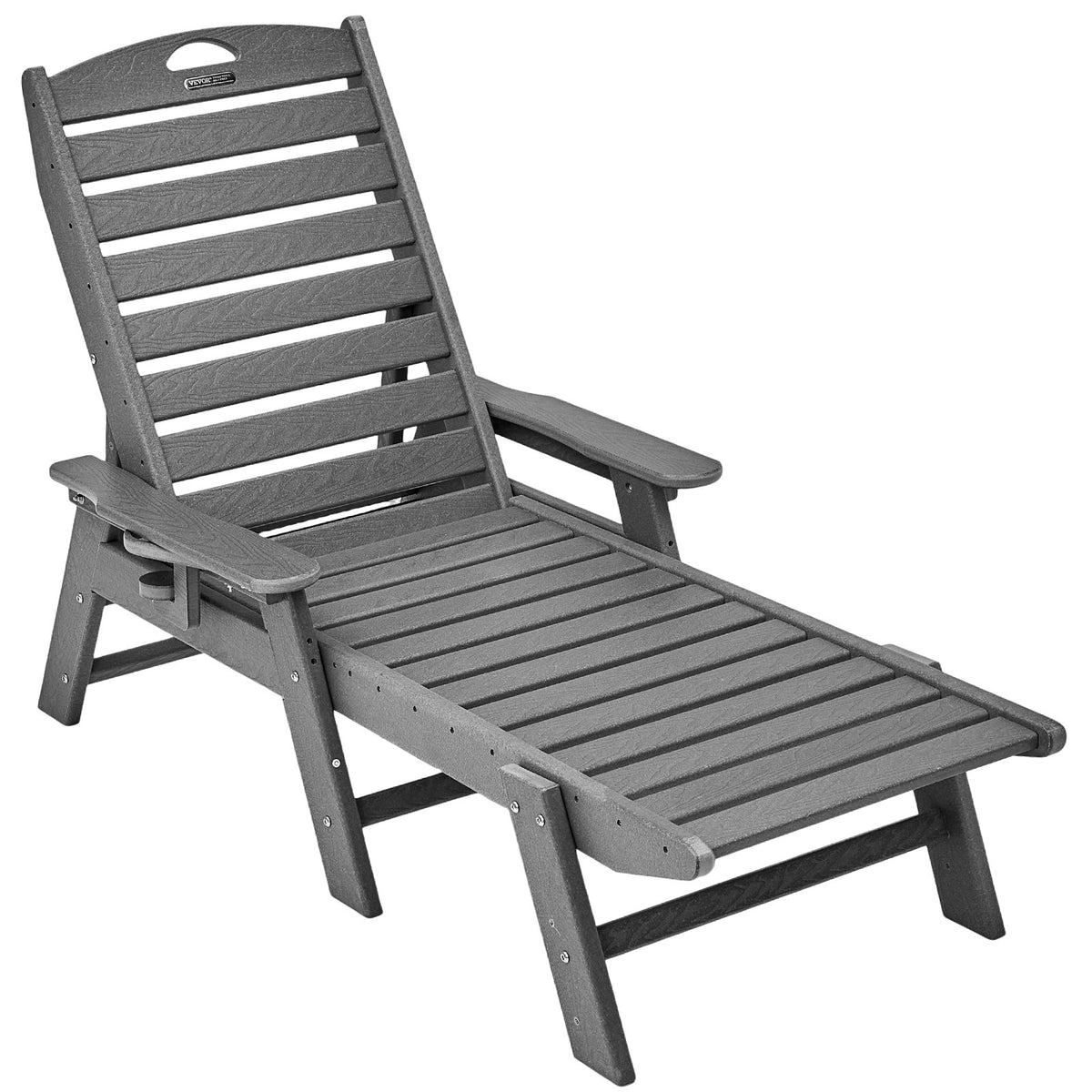 VEVOR Outdoor Chaise Lounge Chair 6 Positions Reclining Patio Bench Lounger Gray