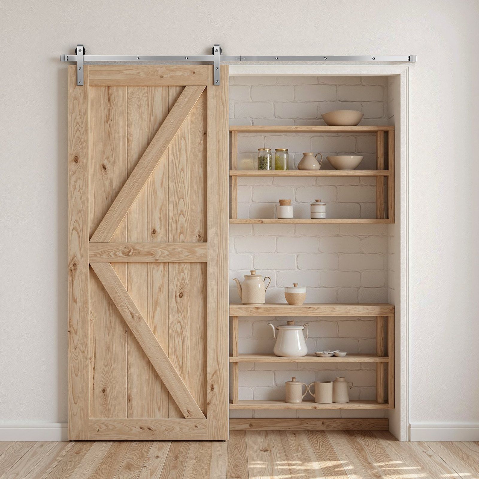 8FT Sliding Barn Door Hardware Kit, 330 LBS Weight Capacity, Compatible with 42 to 48 Inches Width & 1-3/8 to 1-3/4 Inches Thickness Single Sliding Barn Door, Durable Track & J-shape Roller