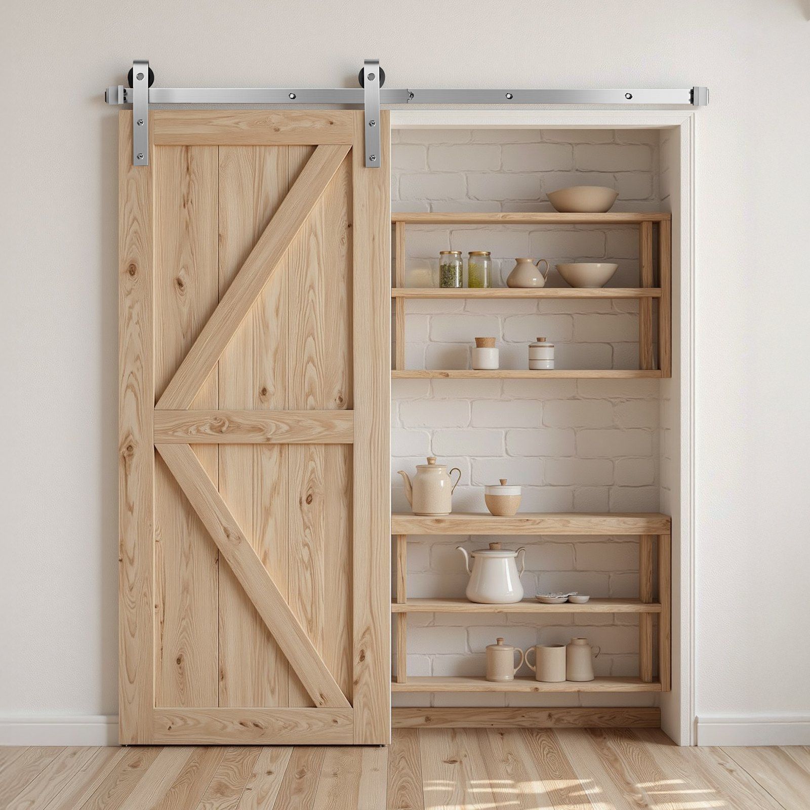 5FT Sliding Barn Door Hardware Kit, 330 LBS Weight Capacity, Compatible with 30 Inches Max Width & 1-3/8 to 1-3/4 Inches Thickness Single Sliding Barn Door, Durable Track & J-shape Roller Silver