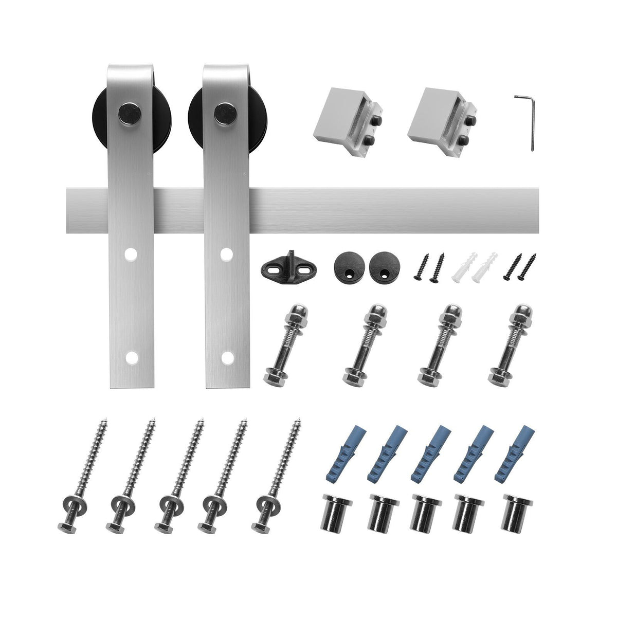 5FT Sliding Barn Door Hardware Kit, 330 LBS Weight Capacity, Compatible with 30 Inches Max Width & 1-3/8 to 1-3/4 Inches Thickness Single Sliding Barn Door, Durable Track & J-shape Roller Silver