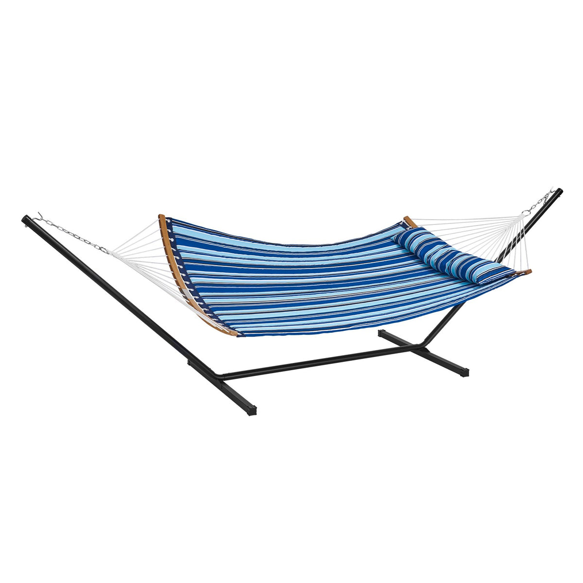 VEVOR Two Person Hammock with Stand Included, Double Hammock with Curved Spreader Bar and Detachable Pillow and Portable Carrying Bag, Perfect for Outdoor Freestanding Hammock, 480lb Capacity