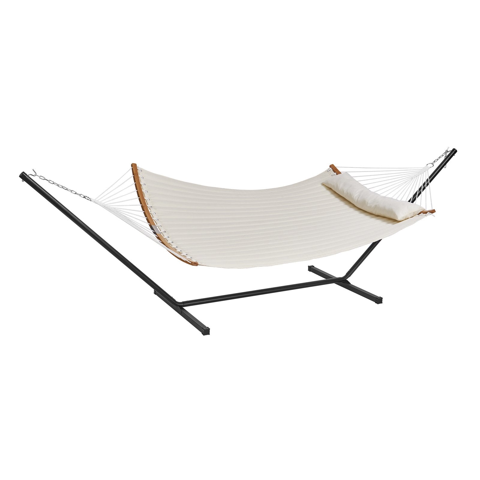 VEVOR Two Person Hammock with Stand Included, Double Hammock with Curved Spreader Bar and Detachable Pillow and Portable Carrying Bag, Perfect for Outdoor Freestanding Hammock, 480lb Capacity