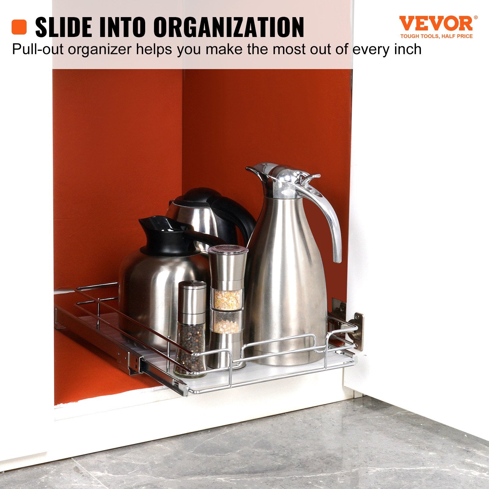 VEVOR Pull Out Cabinet Under Sink Organizer 11 x 21 Inch Wire Drawer Basket